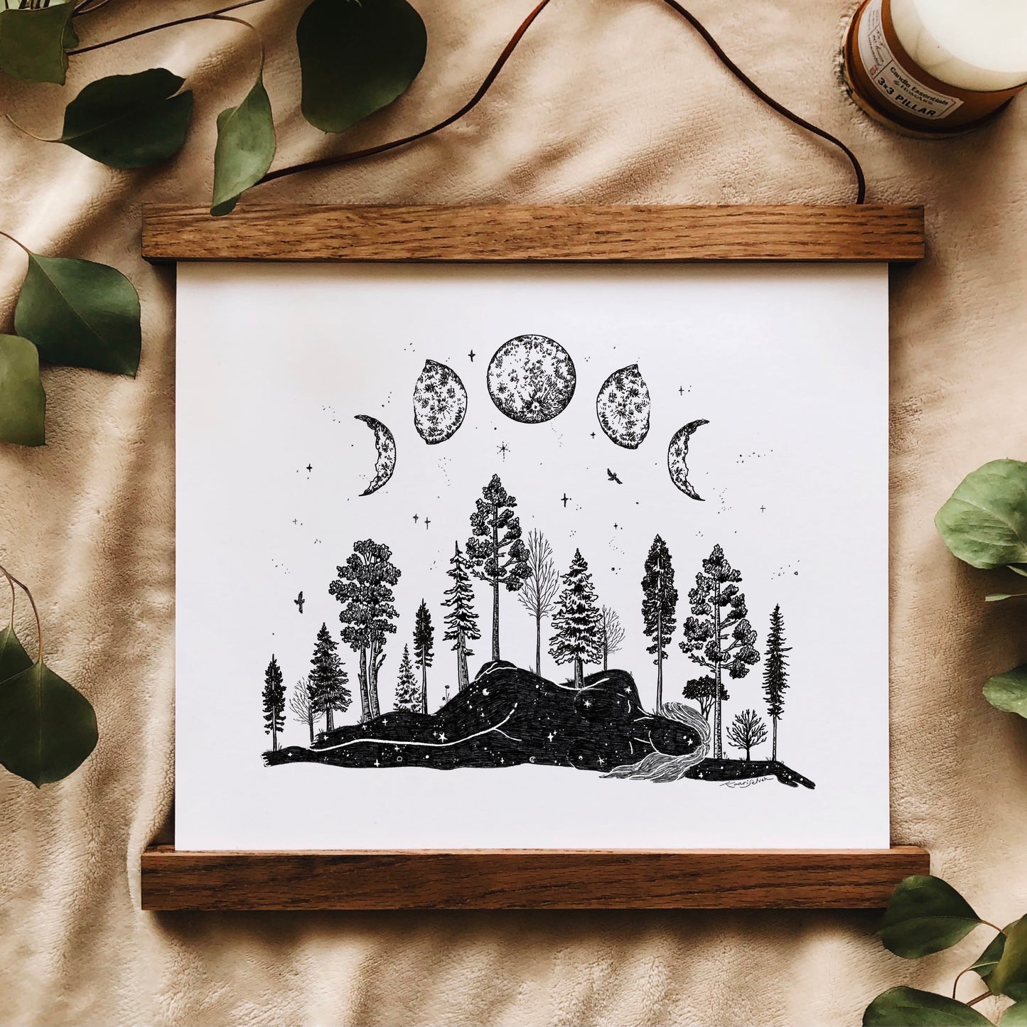 Forested Moon Phase Woman Art Print
