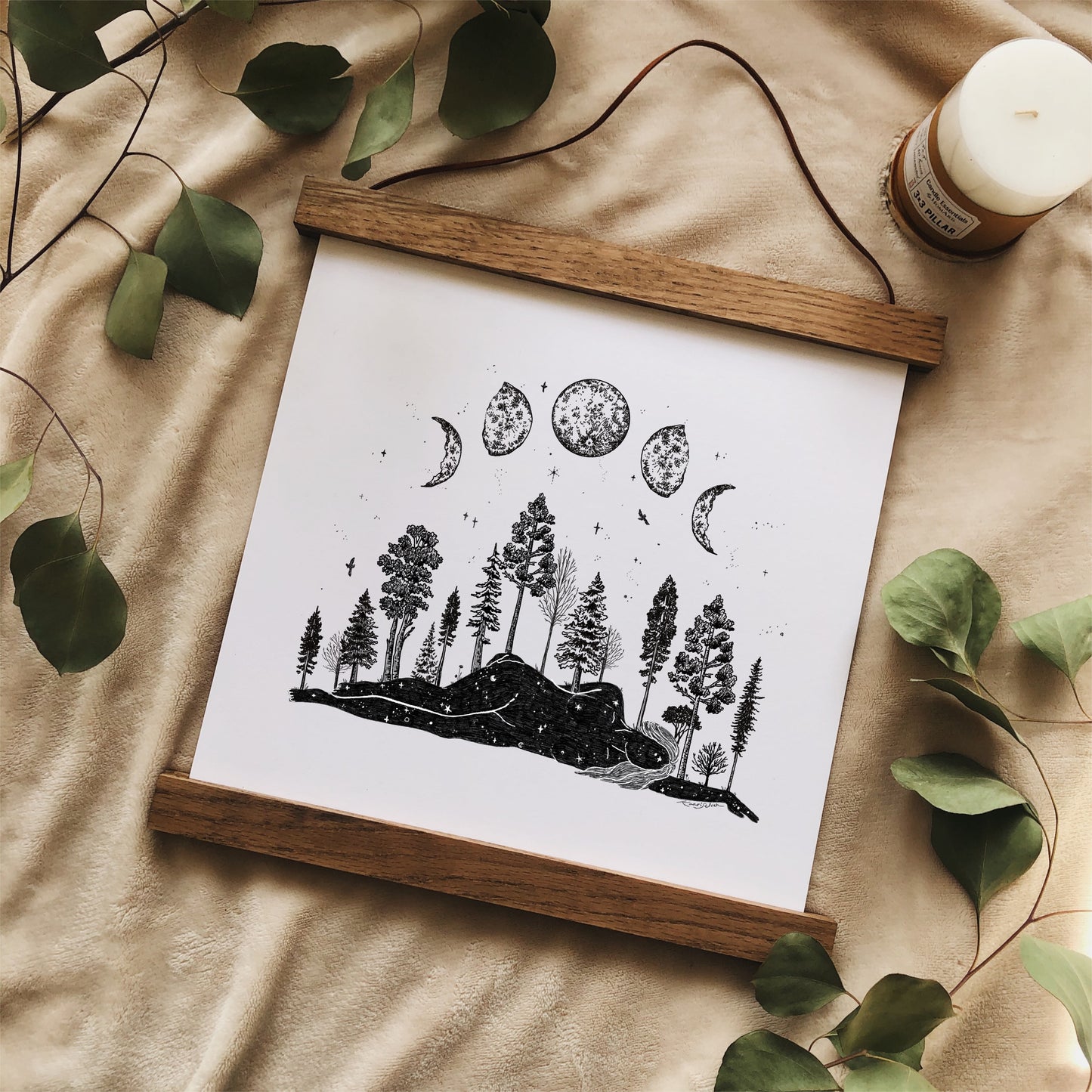 Forested Moon Phase Woman Art Print