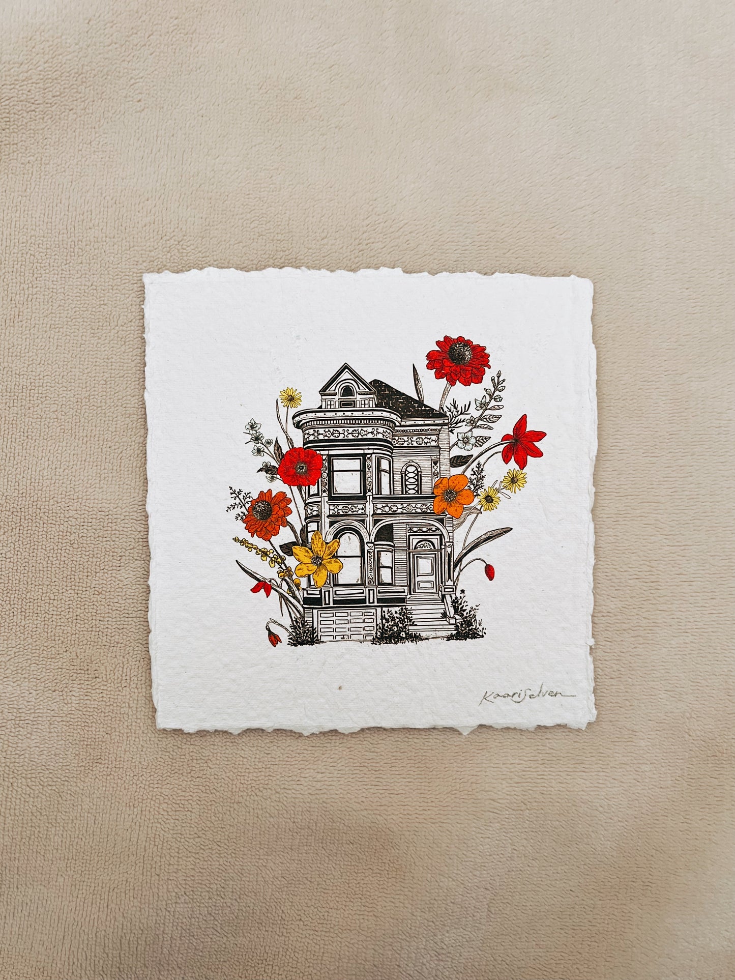 Floral Victorian House Heirloom Art Print