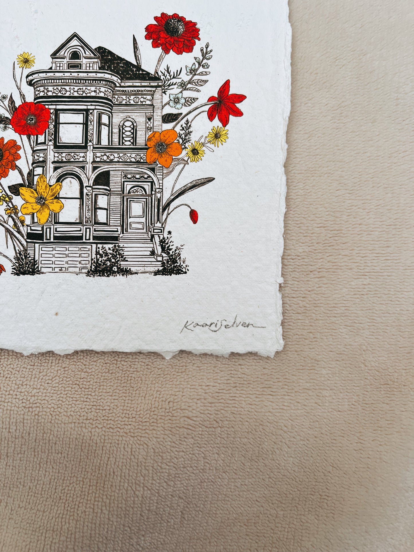Floral Victorian House Heirloom Art Print