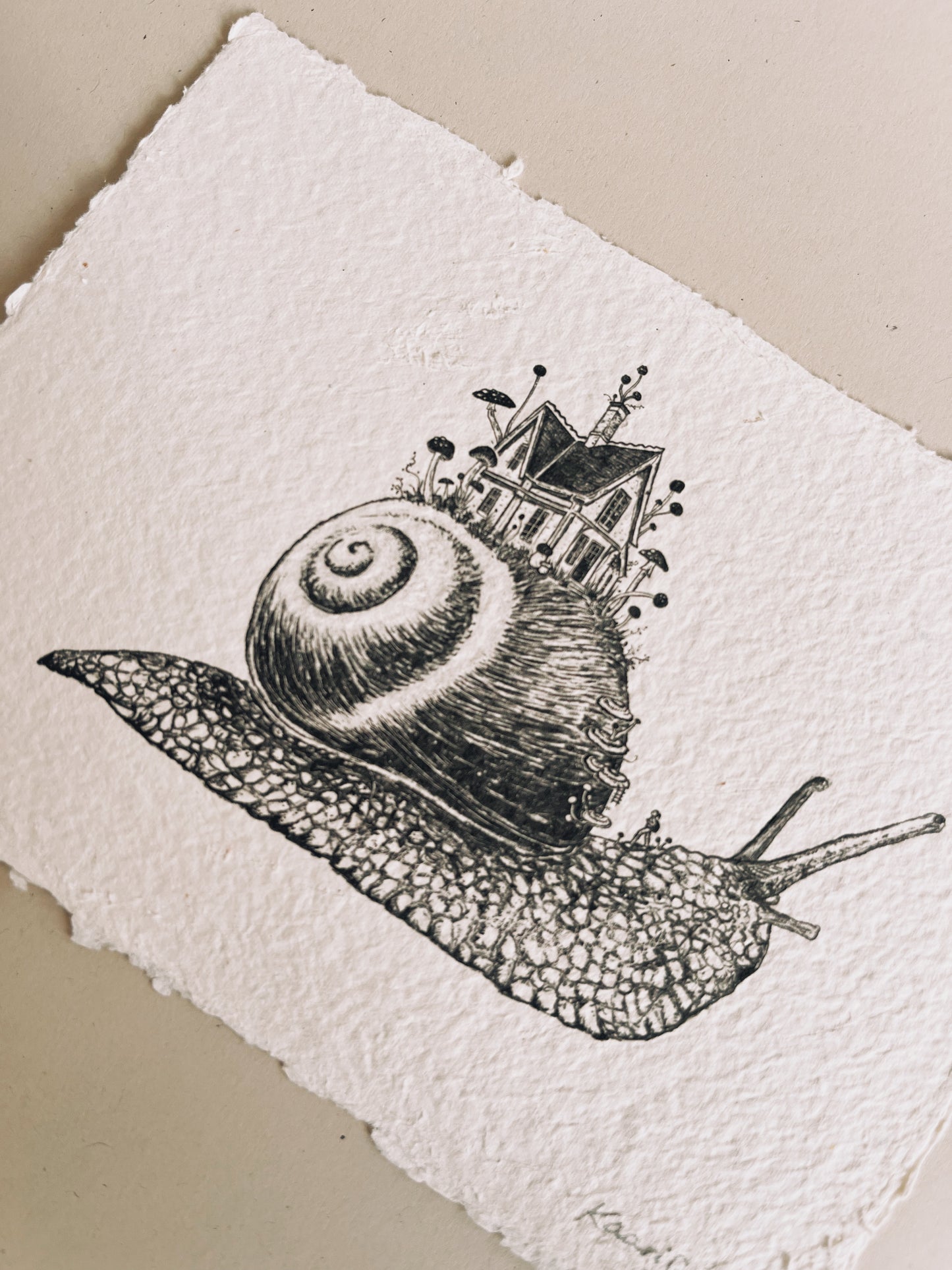 Mushroom Snail House Heirloom Art Print