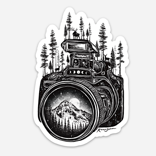 Forested Camera + Mountain Lens II Vinyl Sticker