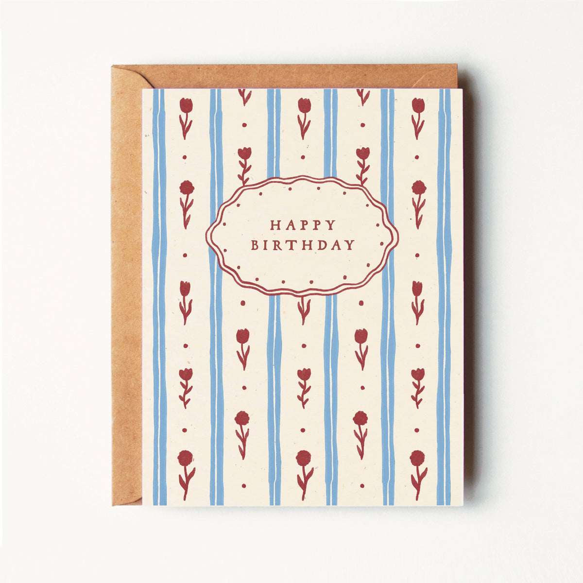 Happy Birthday - Floral Stripes - Greeting Card