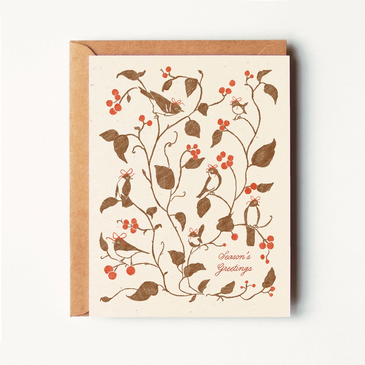 Season's Greetings - Birds & Mistletoe - Holiday Greeting Card