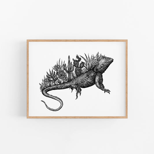 Cacti Lizard Art Print