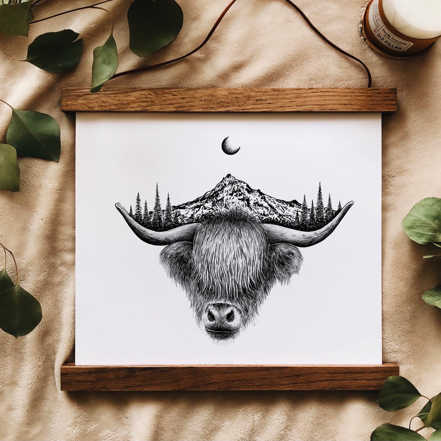 Mountain Highland Cow Art Print