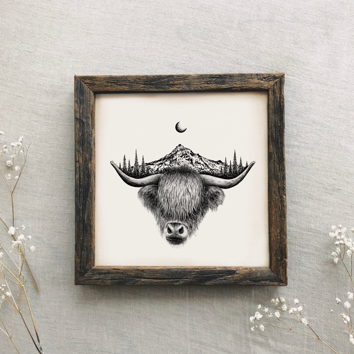 Mountain Highland Cow Art Print