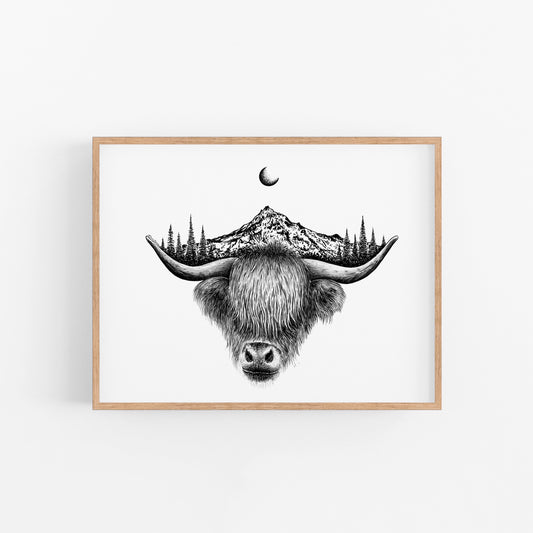 Mountain Highland Cow Art Print