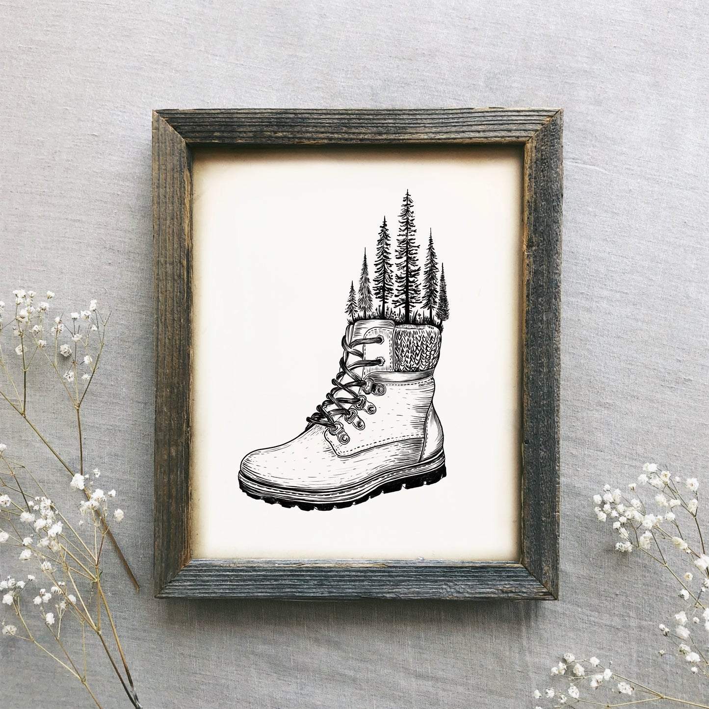 Forested Hiking Boot Art Print