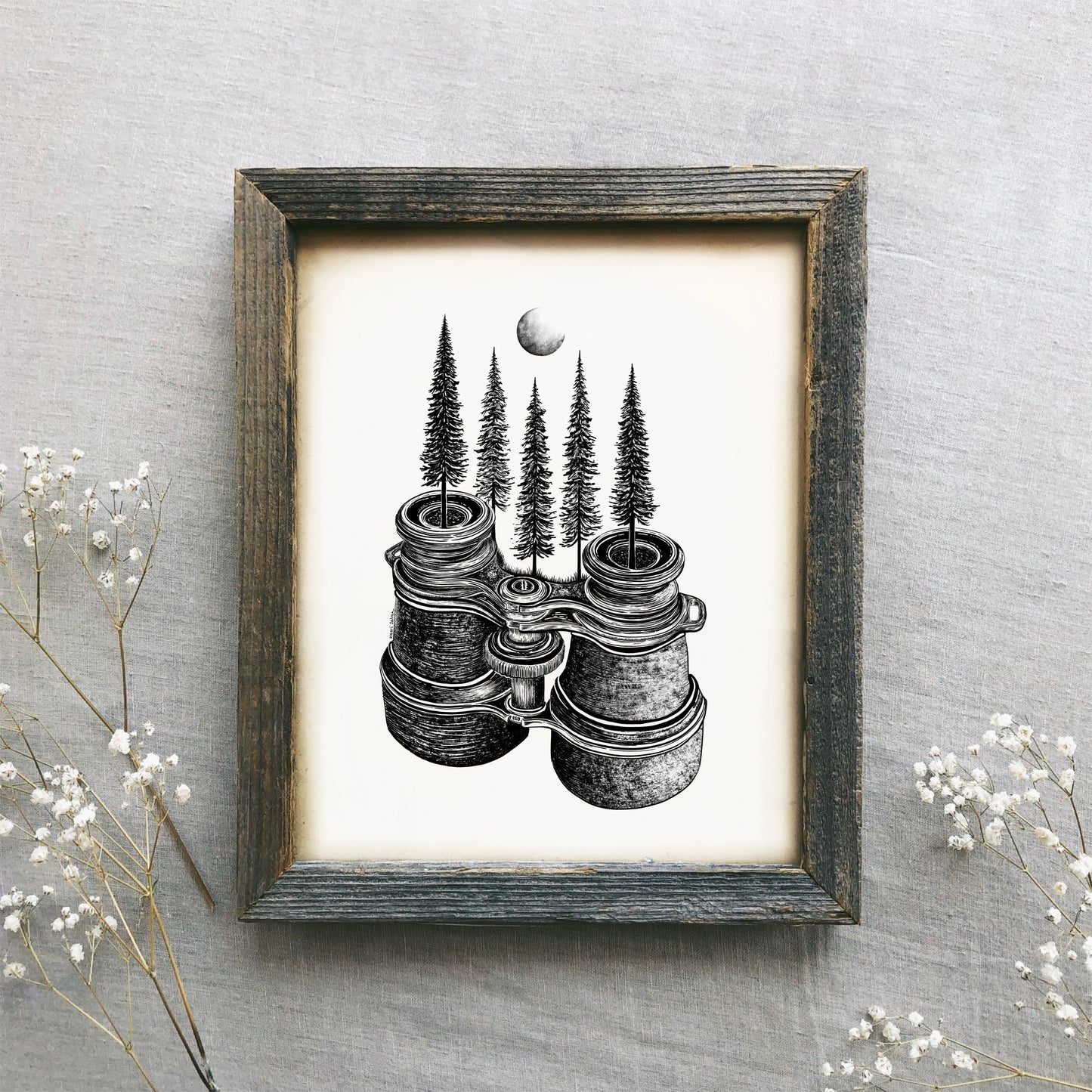 Forested Binoculars Art Print
