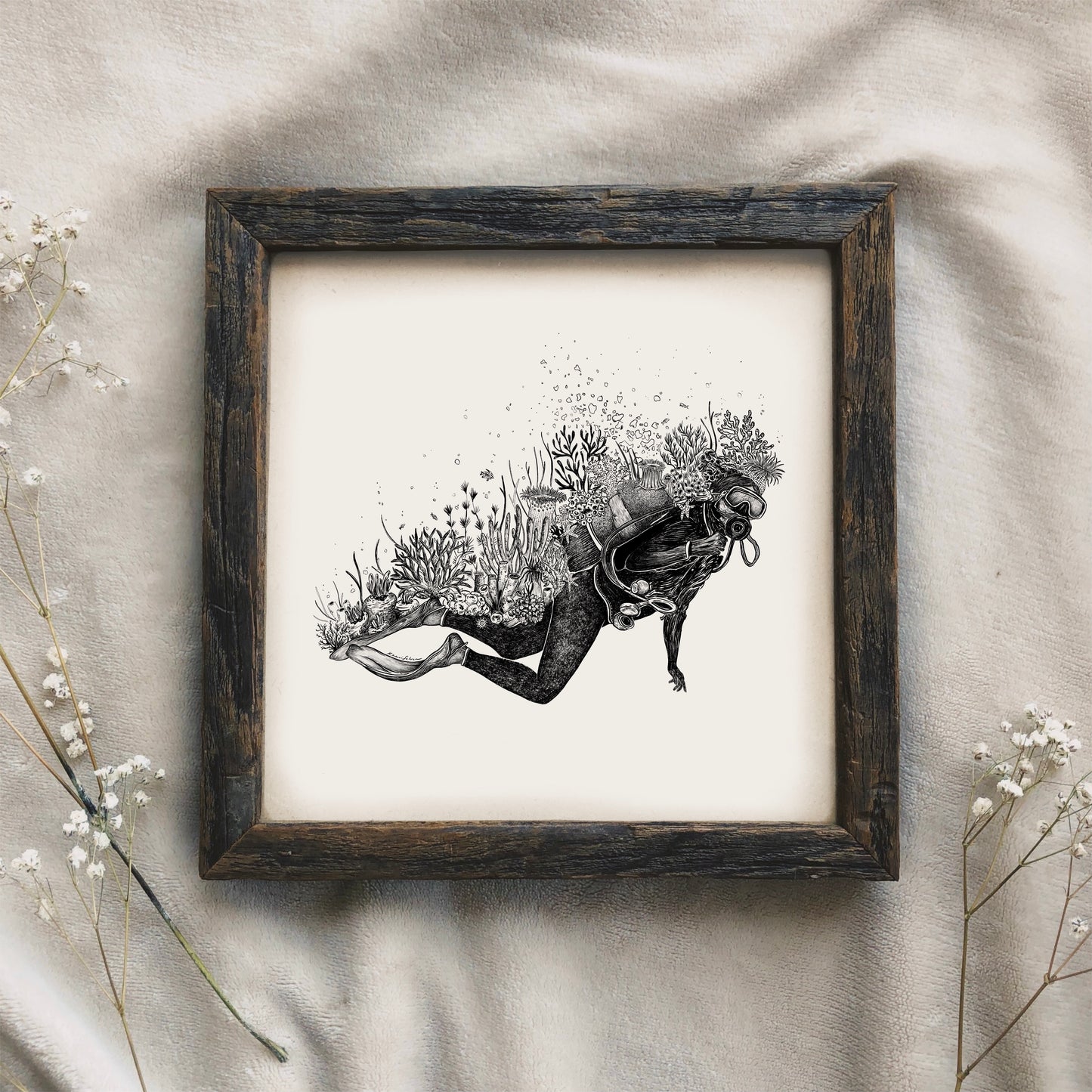 Coral Scuba Diver Art Print