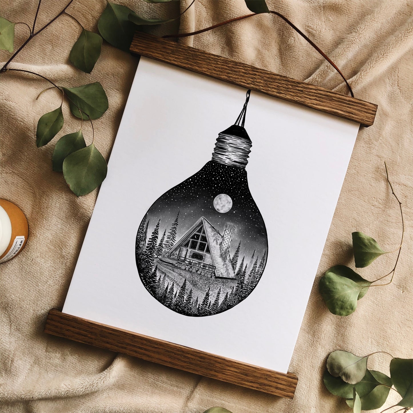 Lightbulb + Cabin Art Print
