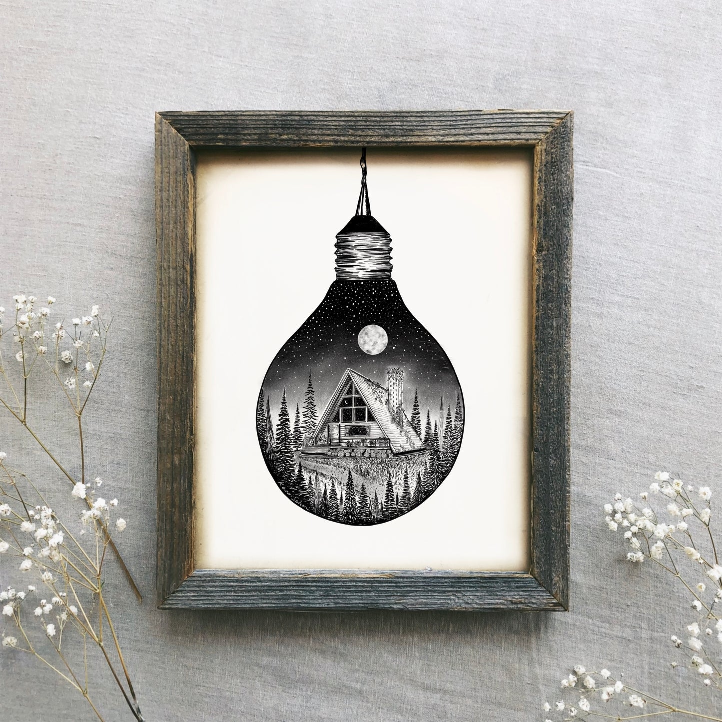 Lightbulb + Cabin Art Print