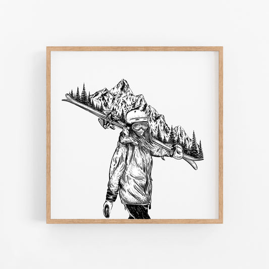 Mountain Ski Girl Art Print