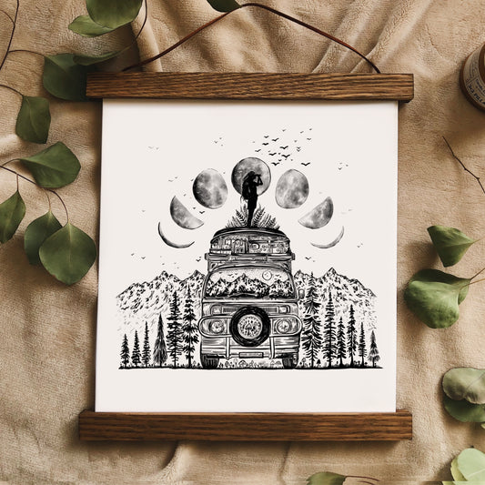 Van + Moon Phases Art Print