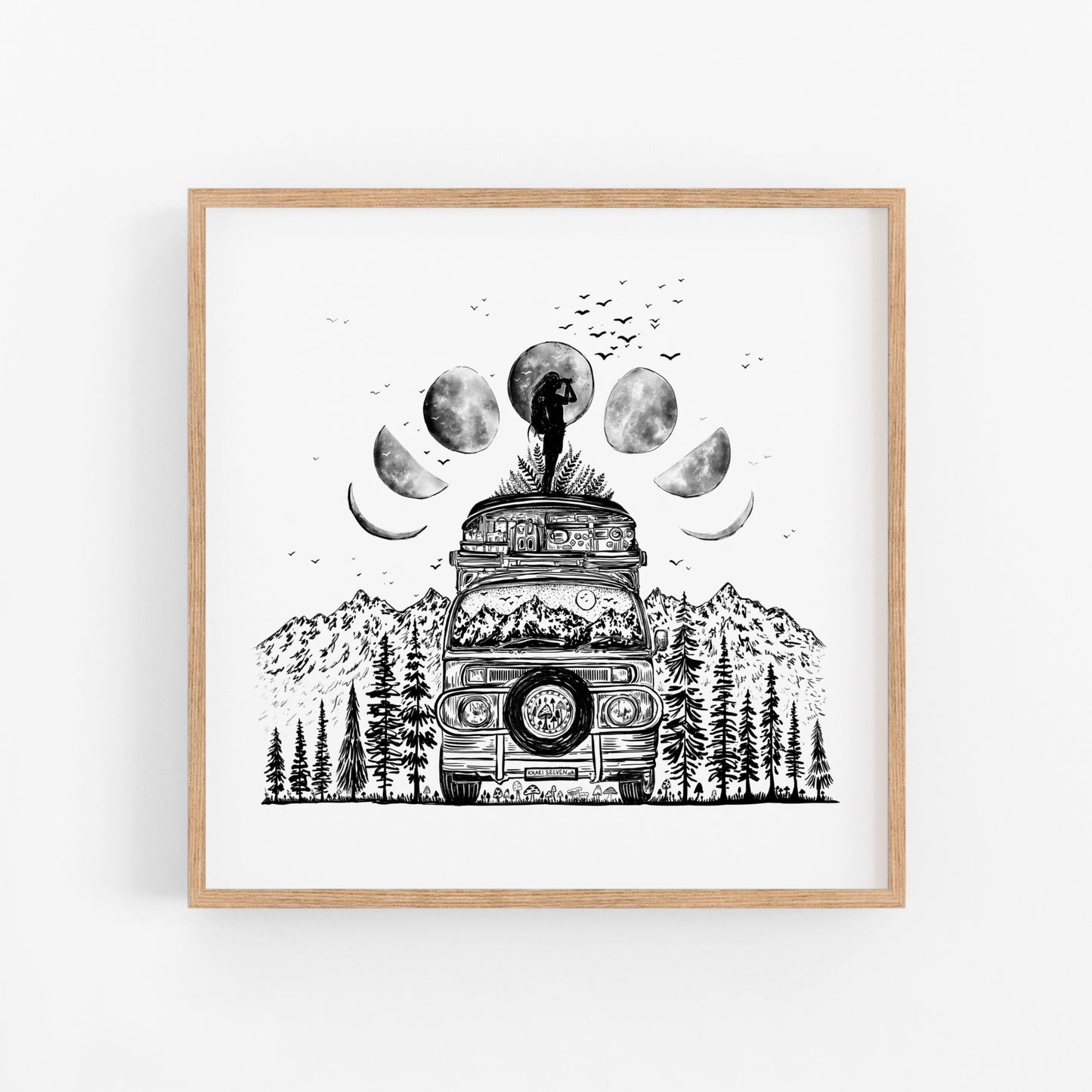 Van + Moon Phases Art Print