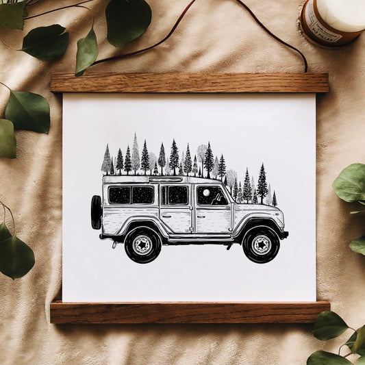 Forested Jeep Art Print