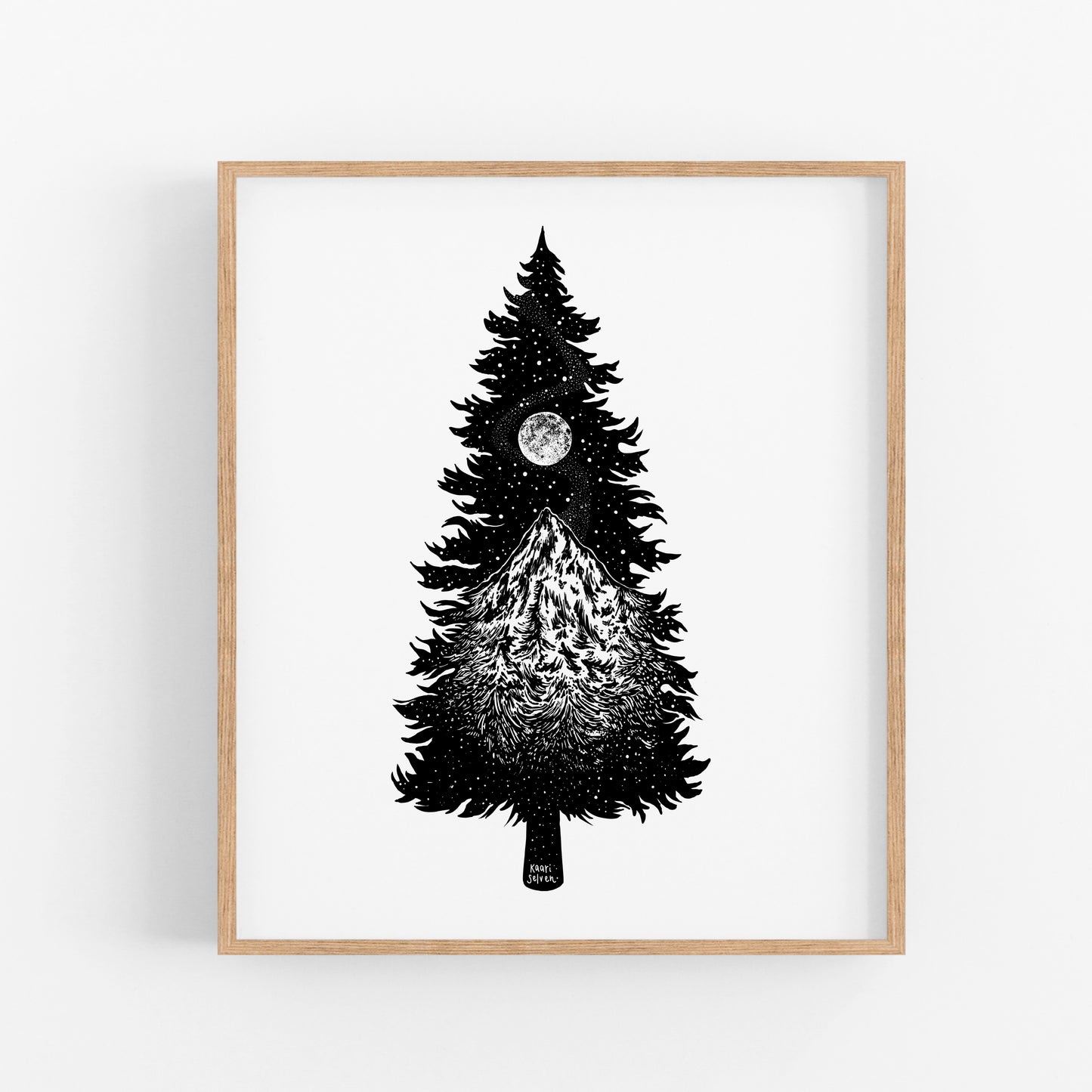 Mountainous Tree Silhouette Art Print