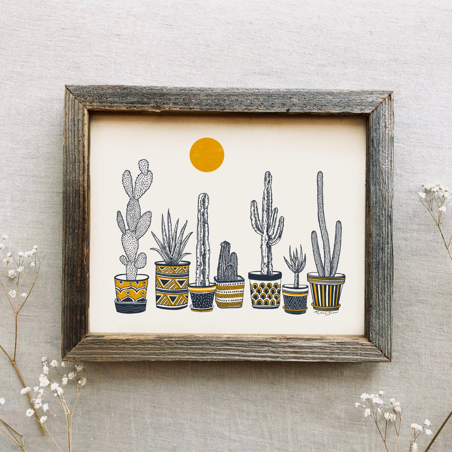 Cactus Potted Plants (in Blue and Yellow) Art Print