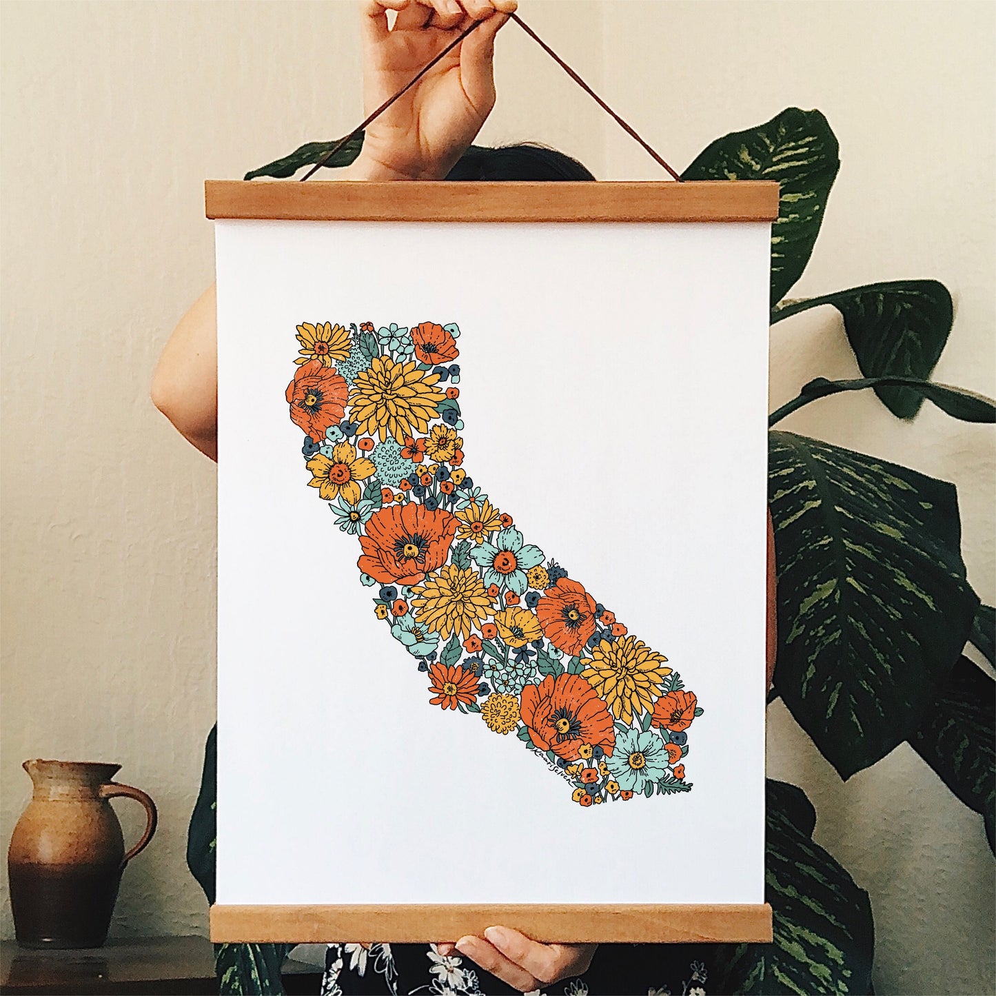 Floral California State Art Print
