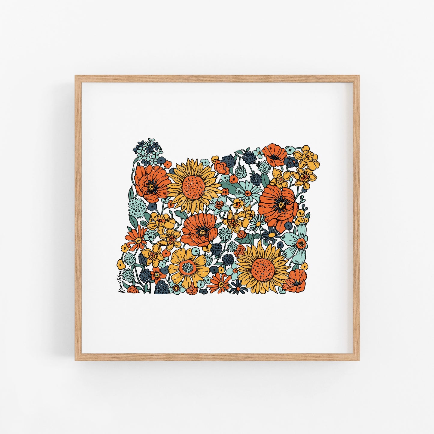 Floral Oregon State Art Print