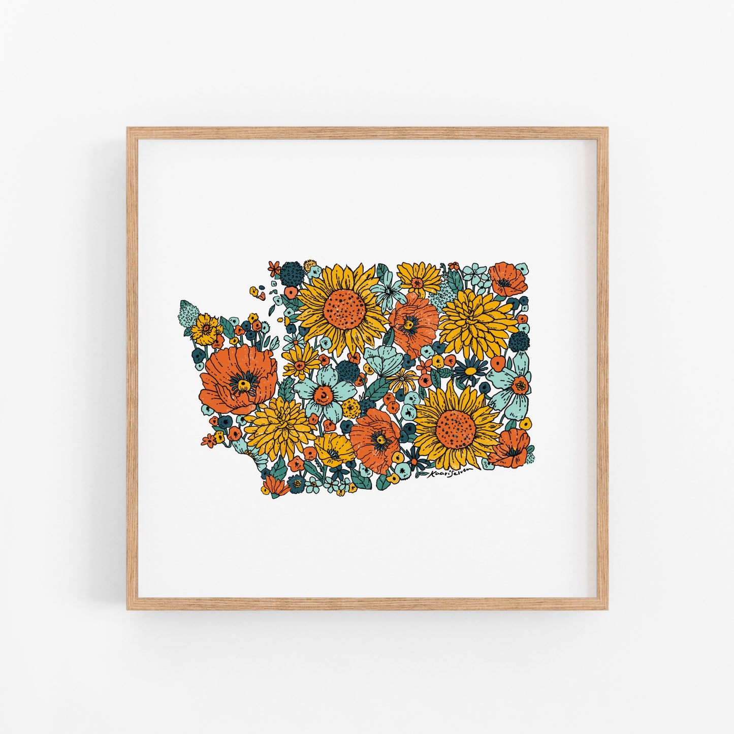 Floral Washington State Art Print