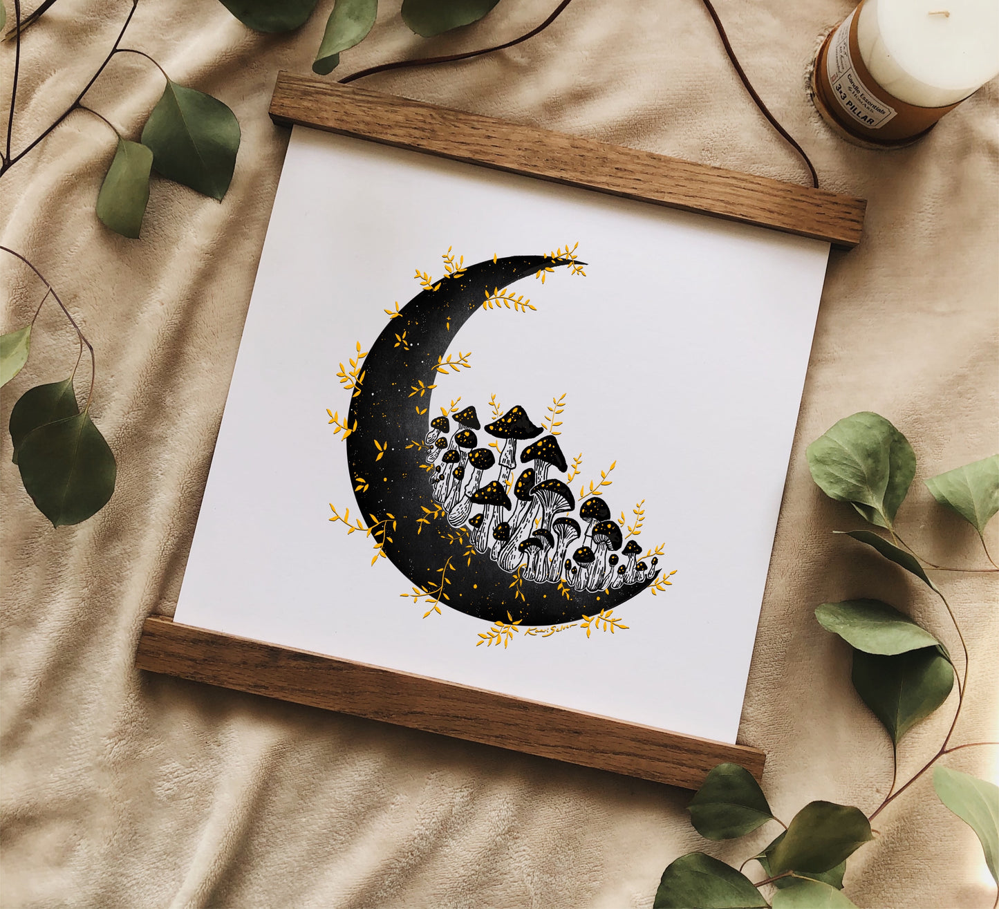 Golden Mushroom Moon Art Print