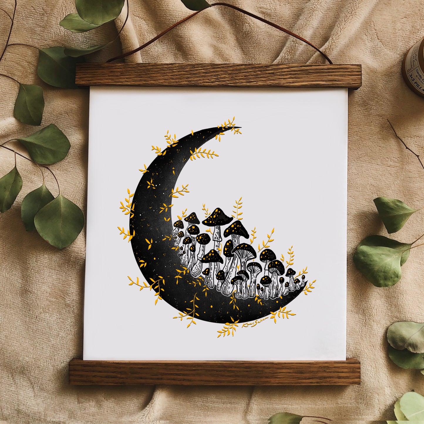 Golden Mushroom Moon Art Print