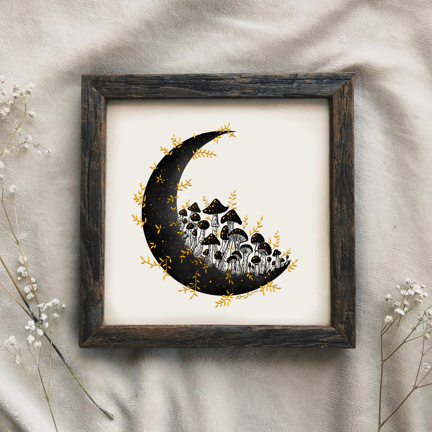 Golden Mushroom Moon Art Print