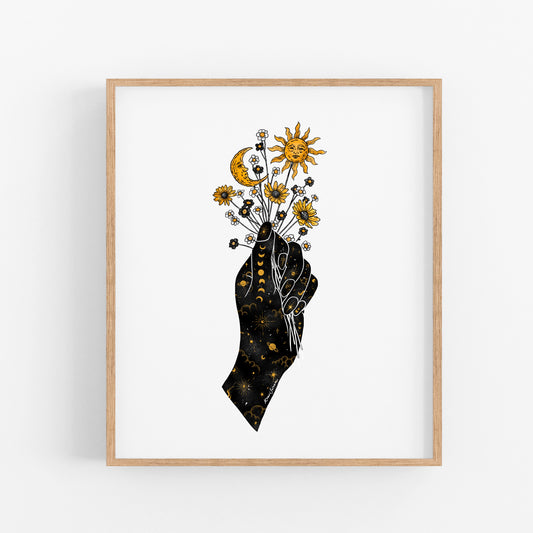 Sun and Moon in Hand Art Print