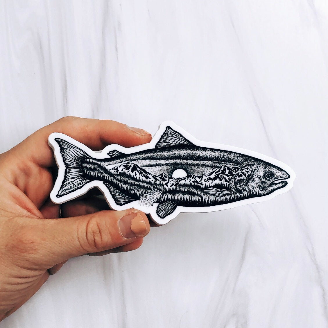 Mountain Salmon Vinyl Sticker