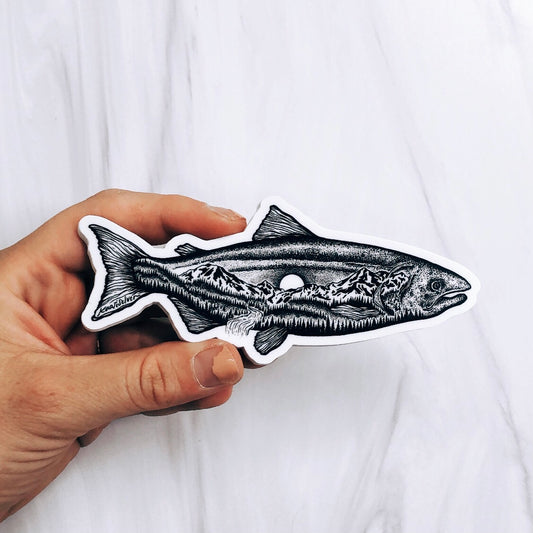 Mountain Salmon Vinyl Sticker