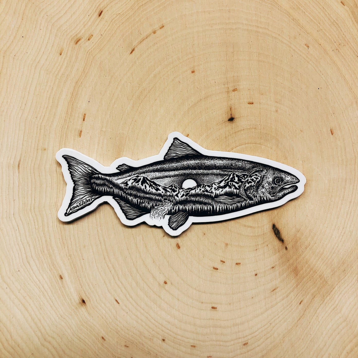 Mountain Salmon Vinyl Sticker