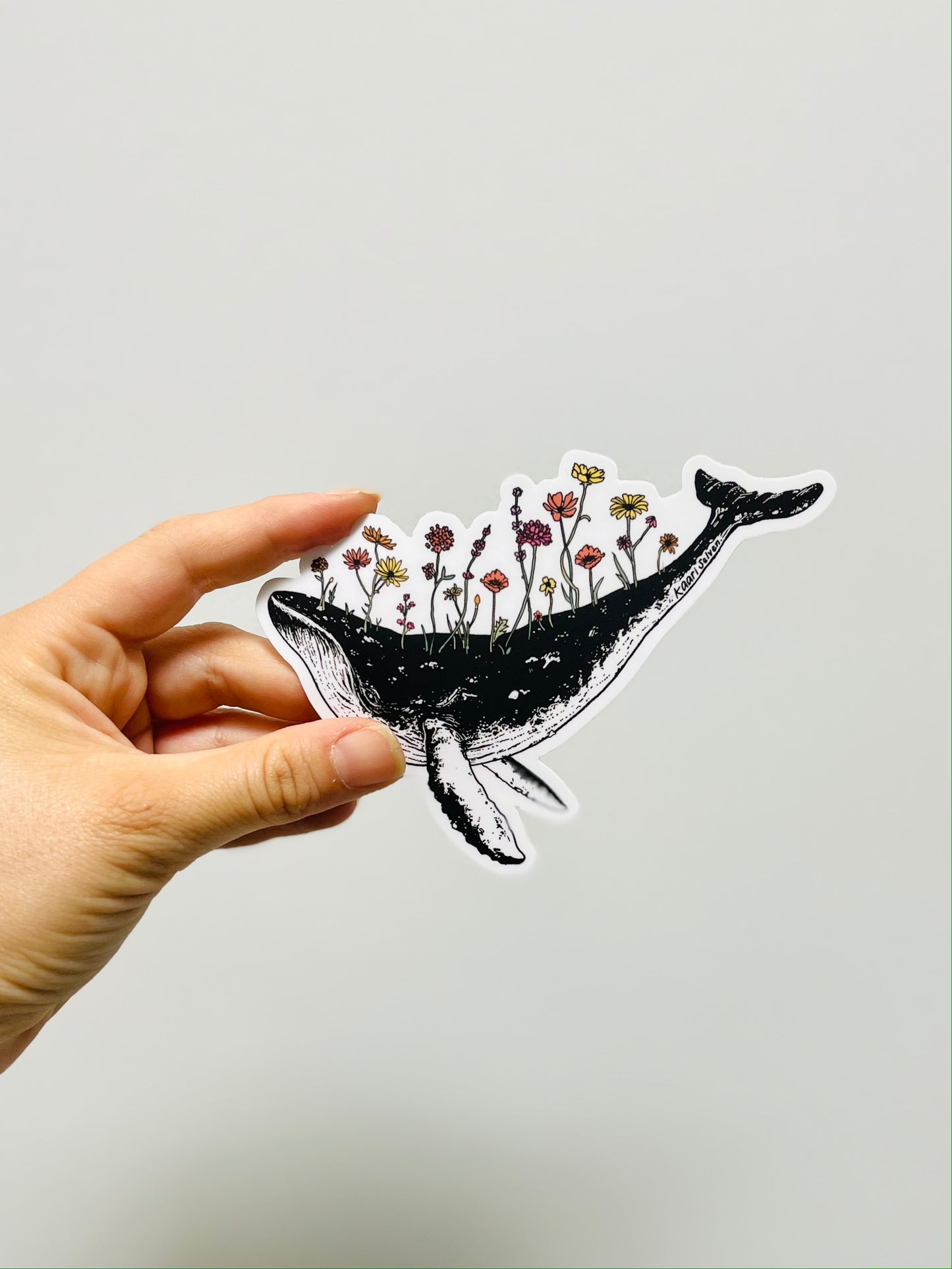 Floral Whale Vinyl Sticker