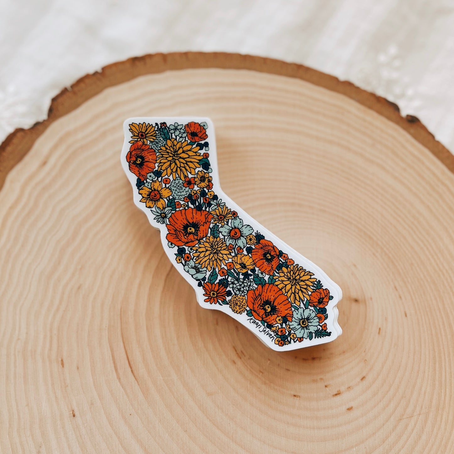California Floral Outline Vinyl Sticker