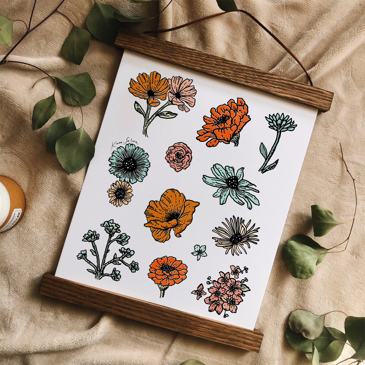 Flower Varieties in Color Art Print