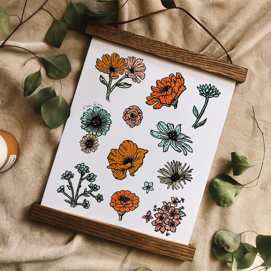 Flower Varieties in Color Art Print