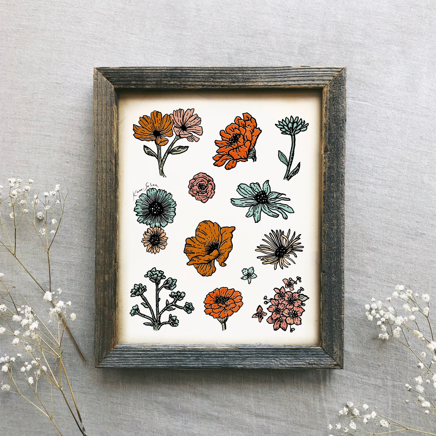 Flower Varieties in Color Art Print