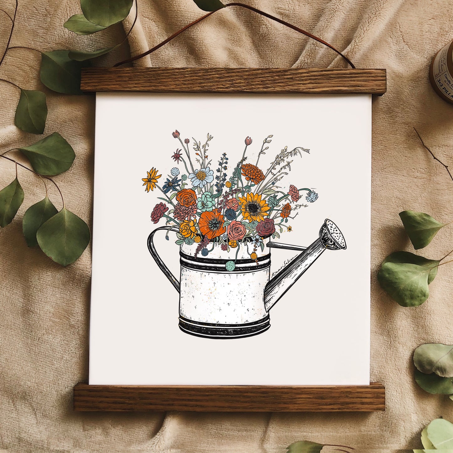 Floral Watering Can Art Print