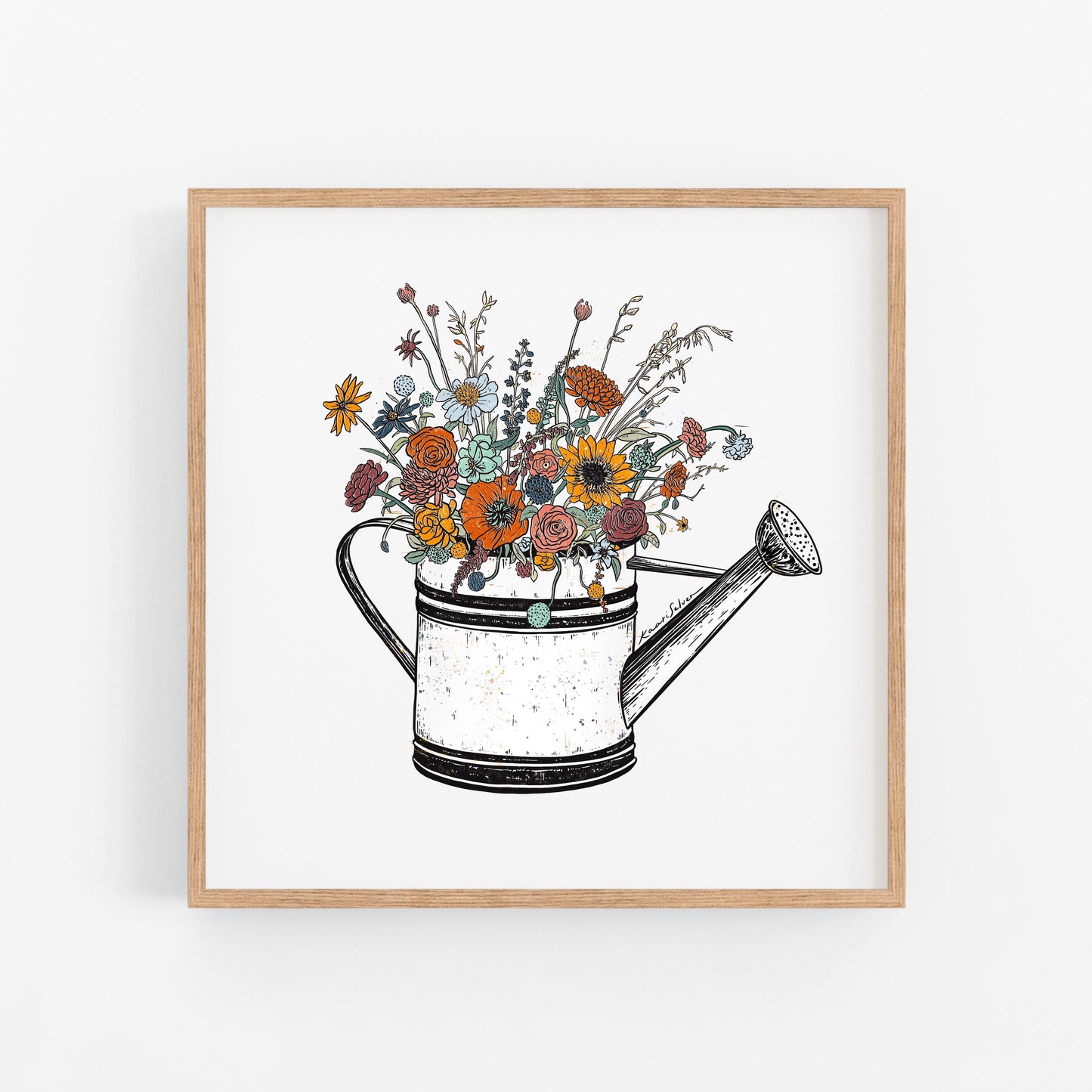 Floral Watering Can Art Print