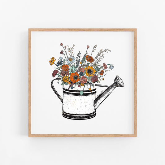 Floral Watering Can Art Print