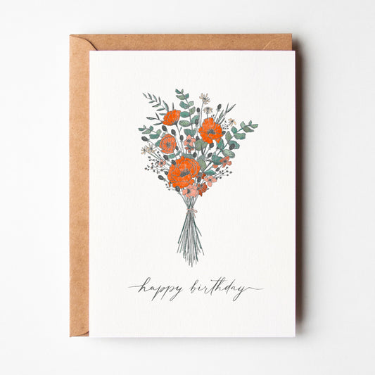Happy Birthday, Poppy Bouquet, Greeting Card
