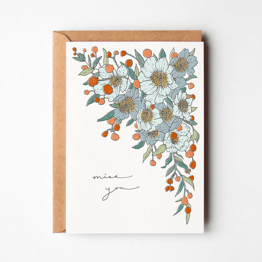 Miss You, Floral Corner, Greeting Card