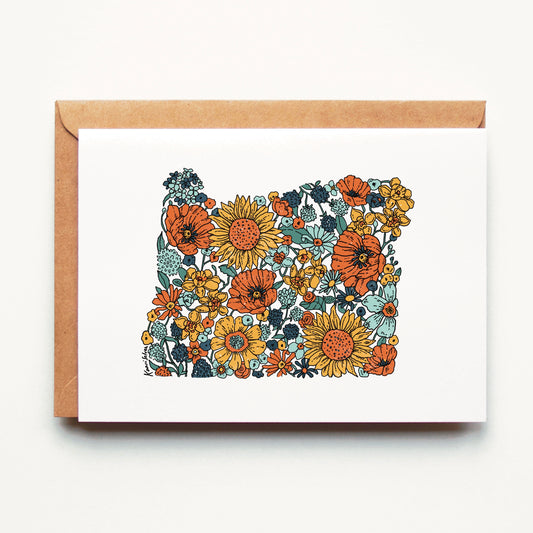 Oregon State Floral Outline Greeting Card