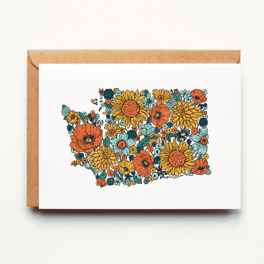 Washington State Floral Outline Greeting Card