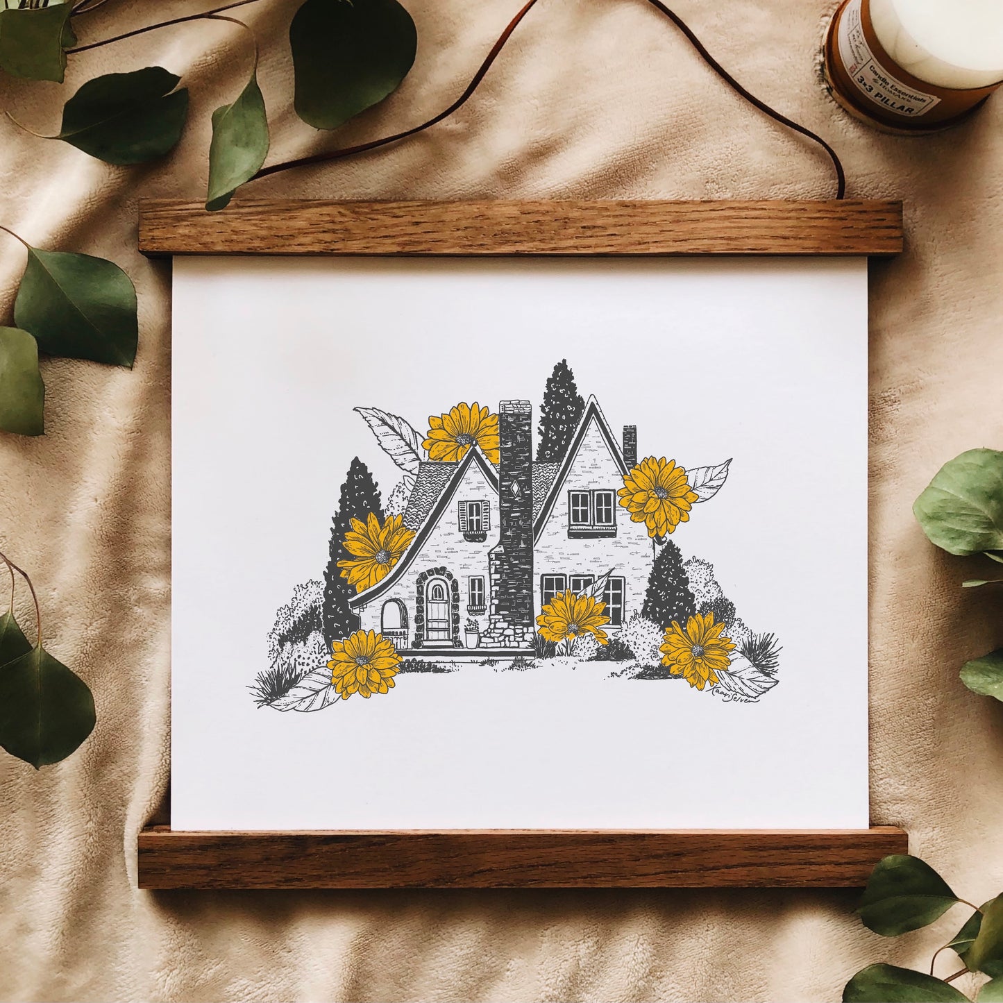 Yellow Dahlia Cozy Cottage Home Art Print