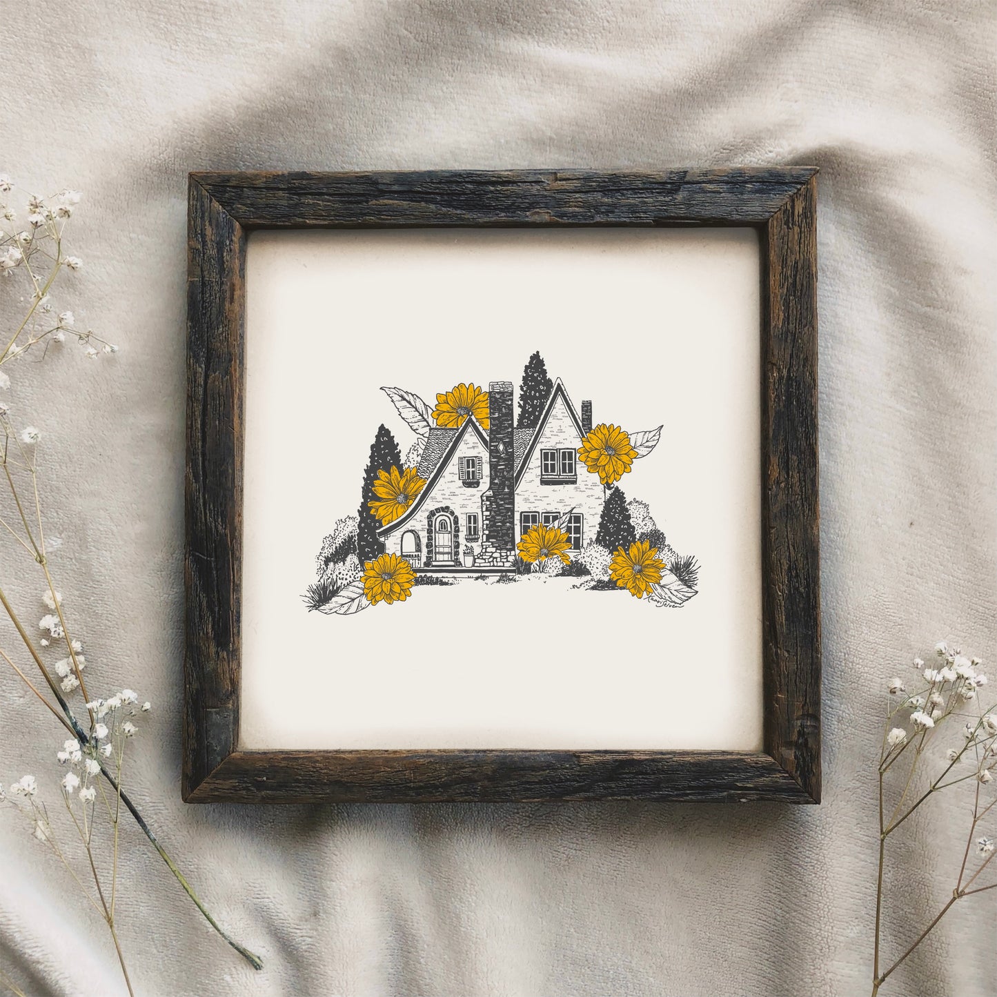 Yellow Dahlia Cozy Cottage Home Art Print
