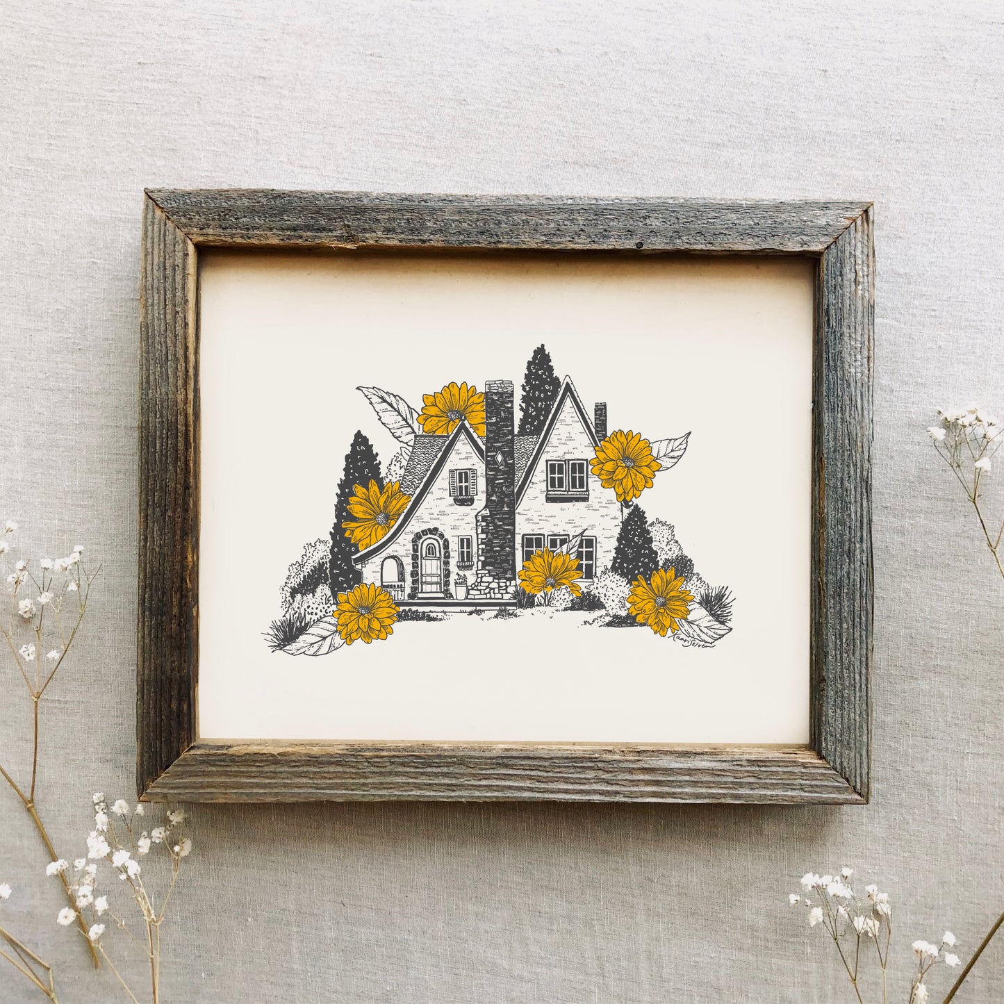 Yellow Dahlia Cozy Cottage Home Art Print