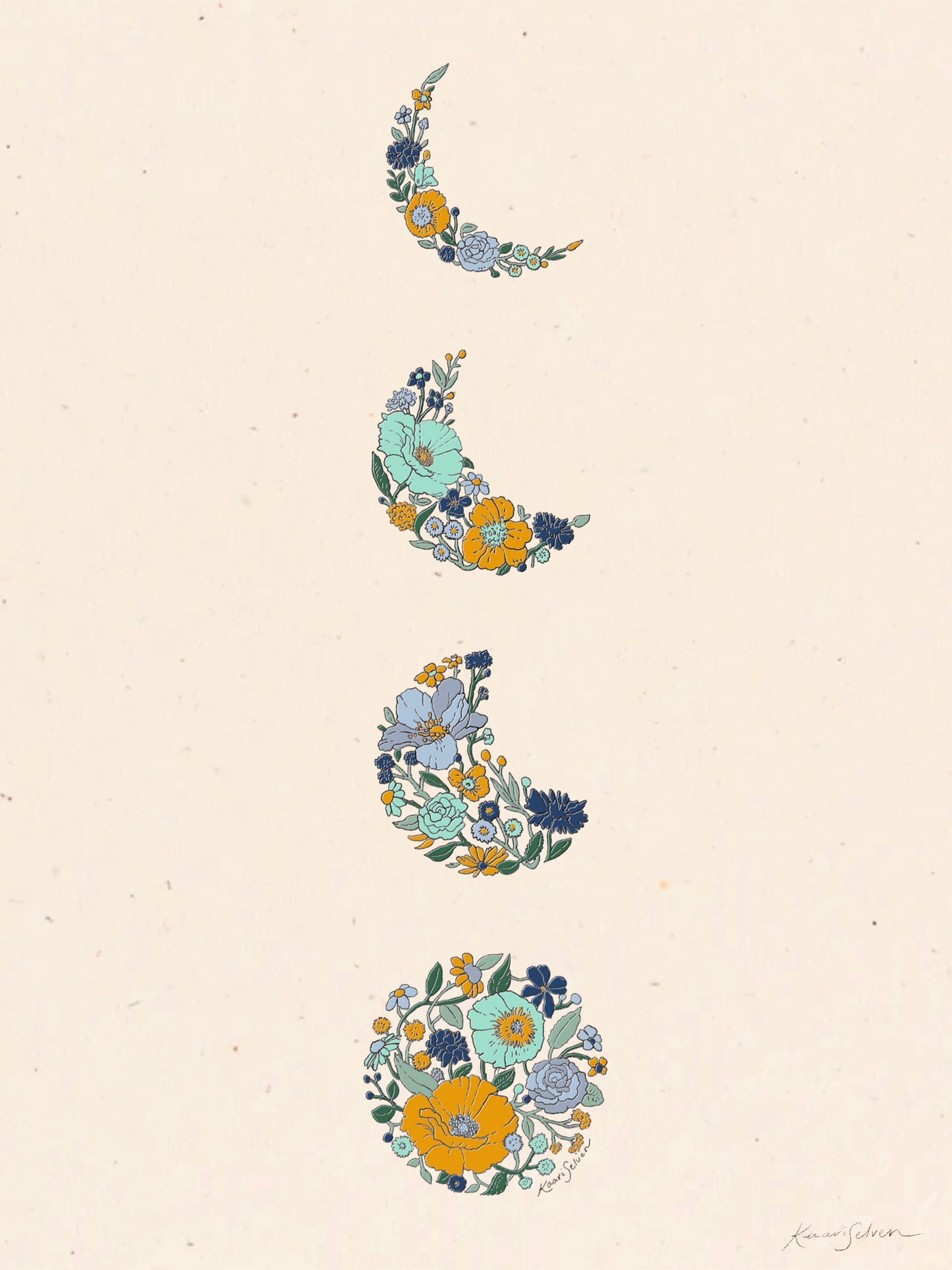 Moon Phase Blossoms Art Print