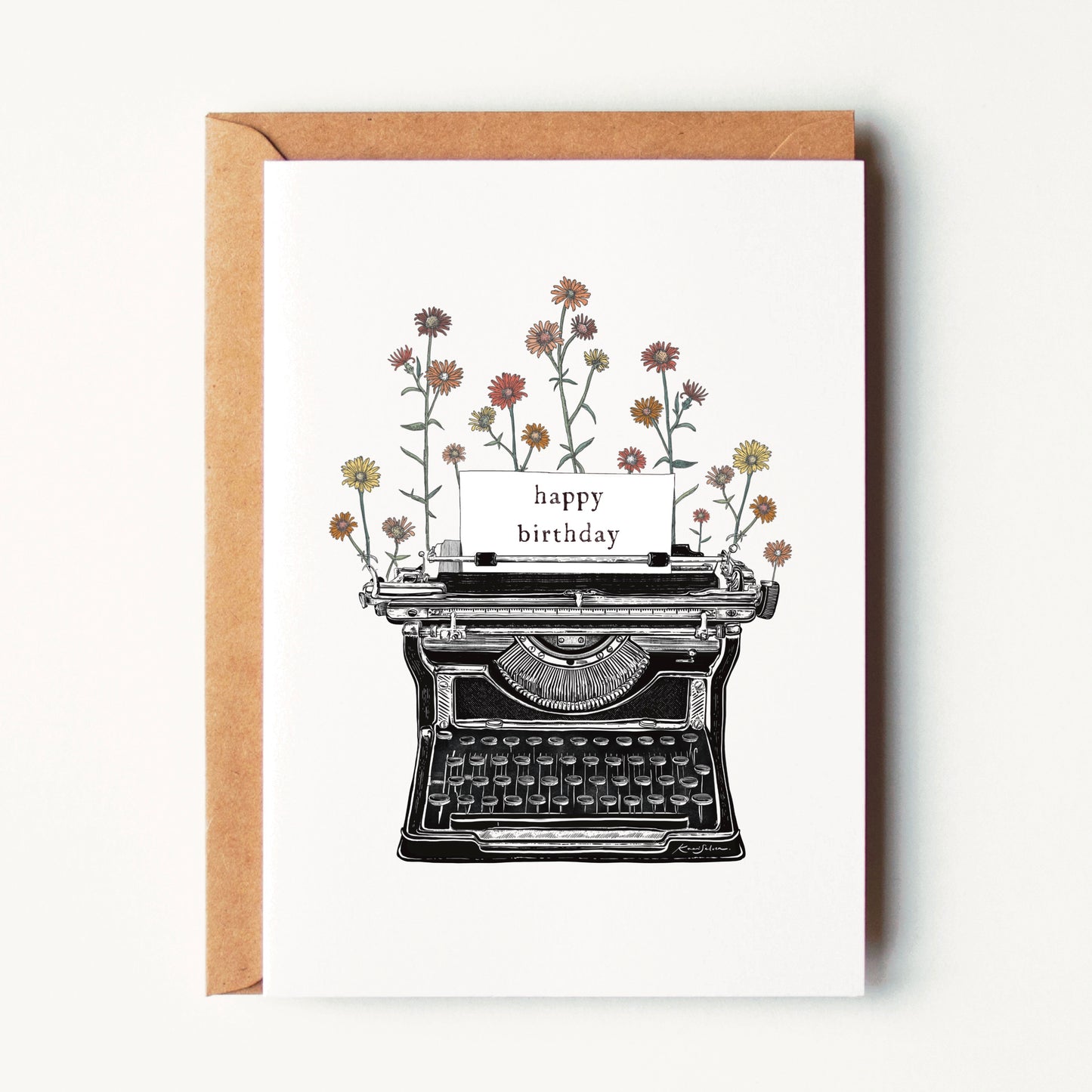 Floral Typewriter Greeting Card